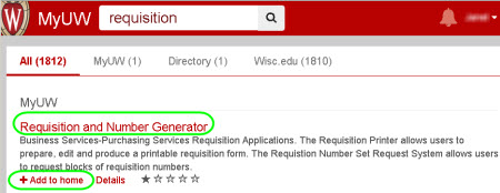 Adding the Requisition and Number Generator widget to MyUW home