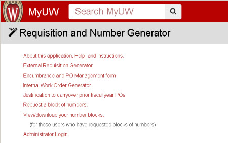 Requisition and Number Generator widget links